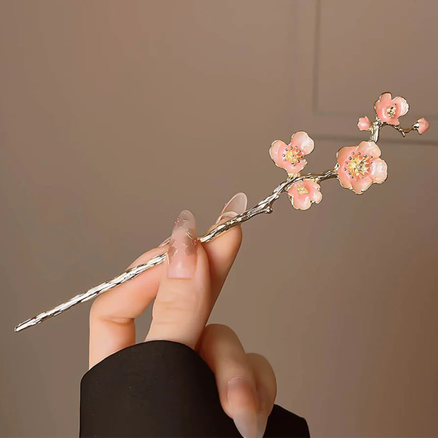Elegant Cherry Blossom Hairpins Japanese Alloy Hair Sticks with Pink Floral Women High Buns Hanfu Style Hair Accessories Gifts image 2