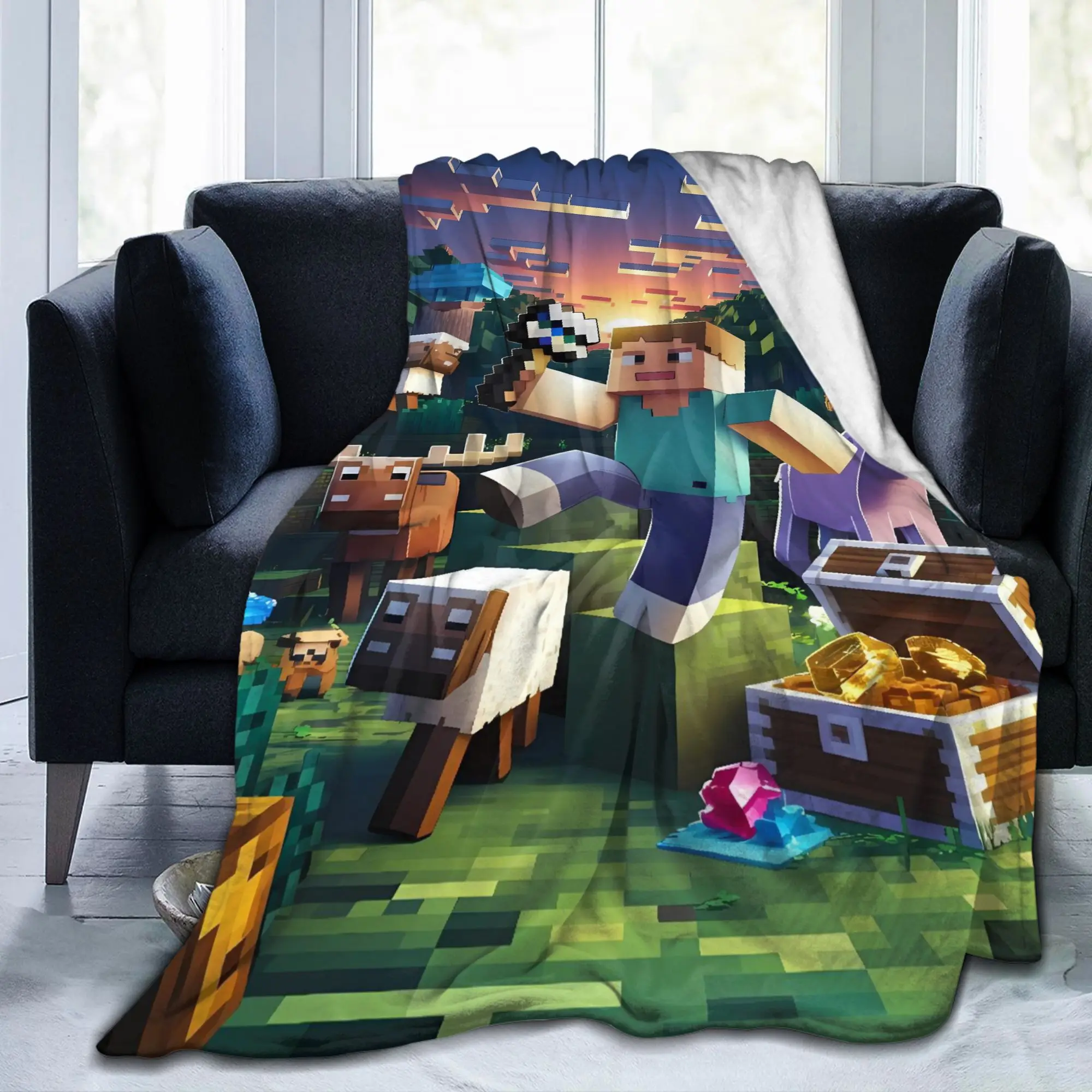 Game M-Minecrafts Flannel Blanket  Super Soft Throw Blanket for Home Decor Decorative Funny Bedspread Sofa Bed Cover