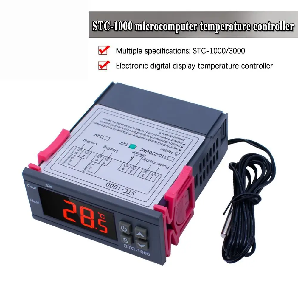 

Controlador temperatura Digital termostato termorregulador para incubadora relé LED 10A calefacción refrigeración STC-1000 12V