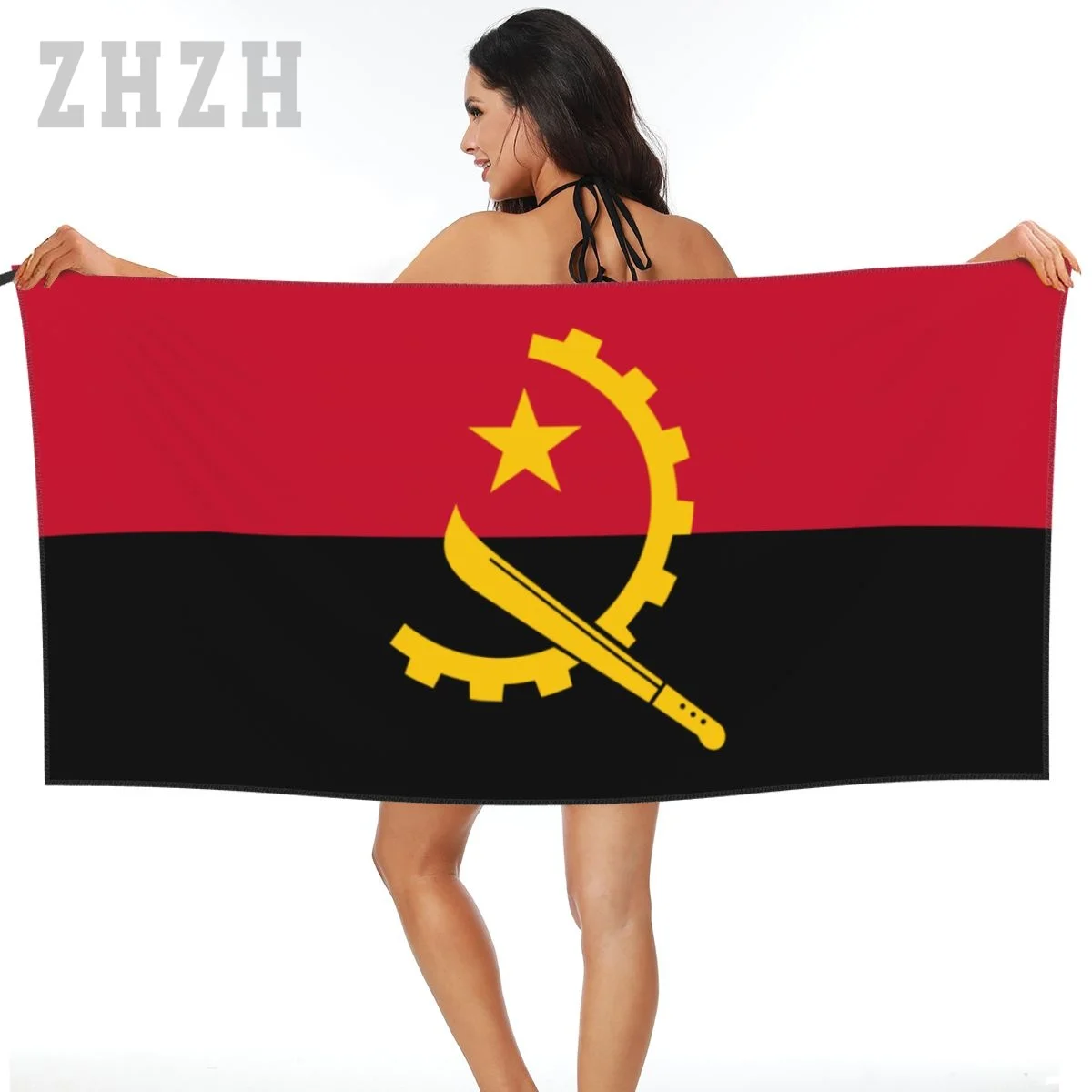 

More Design Angola Flag Emblem Bath Towel Quick dry Microfiber Absorbing Soft Water Breathable Beach Swimming Bathroom