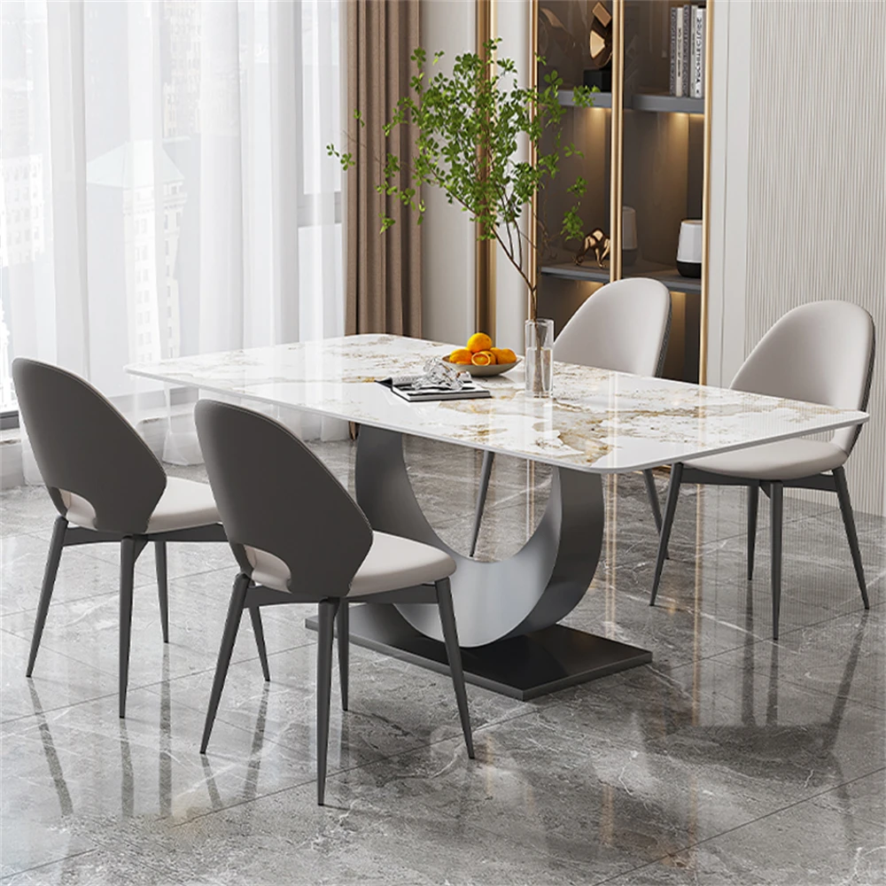 Dining Room Furniture New Smile Shape Design Modern Sinered Stone Gold Stainless Steel Luxury Dining Table Set Dining Tables