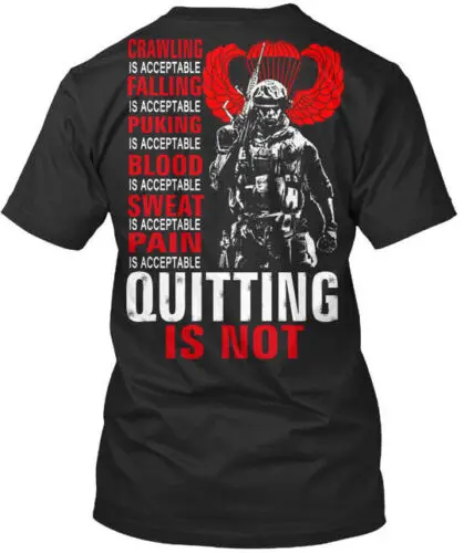 Airborne Never Quitting Crawling Falling Puking Blood T-Shirt Made in USA S-5XL