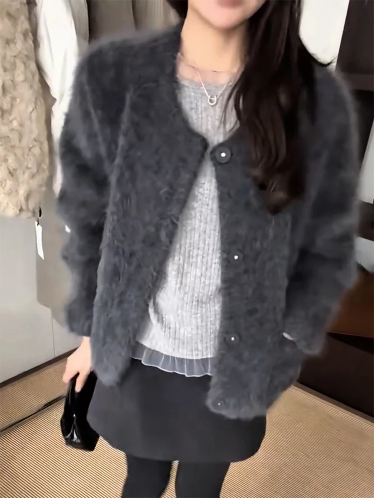 

Ele Soft round Ne Outerwear Commute Sle Autumn Winter New plus Size Versatile Top Quali Korean Loose Fit Long Sve