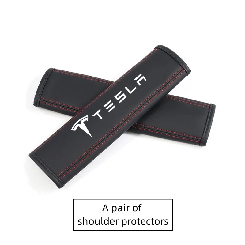 Leather Car Headrest Neck Pillow Seatbelt Shoulder Pad Interior Accessories For Tesla Model 3 Model S X Model Y Roadster SpaceX