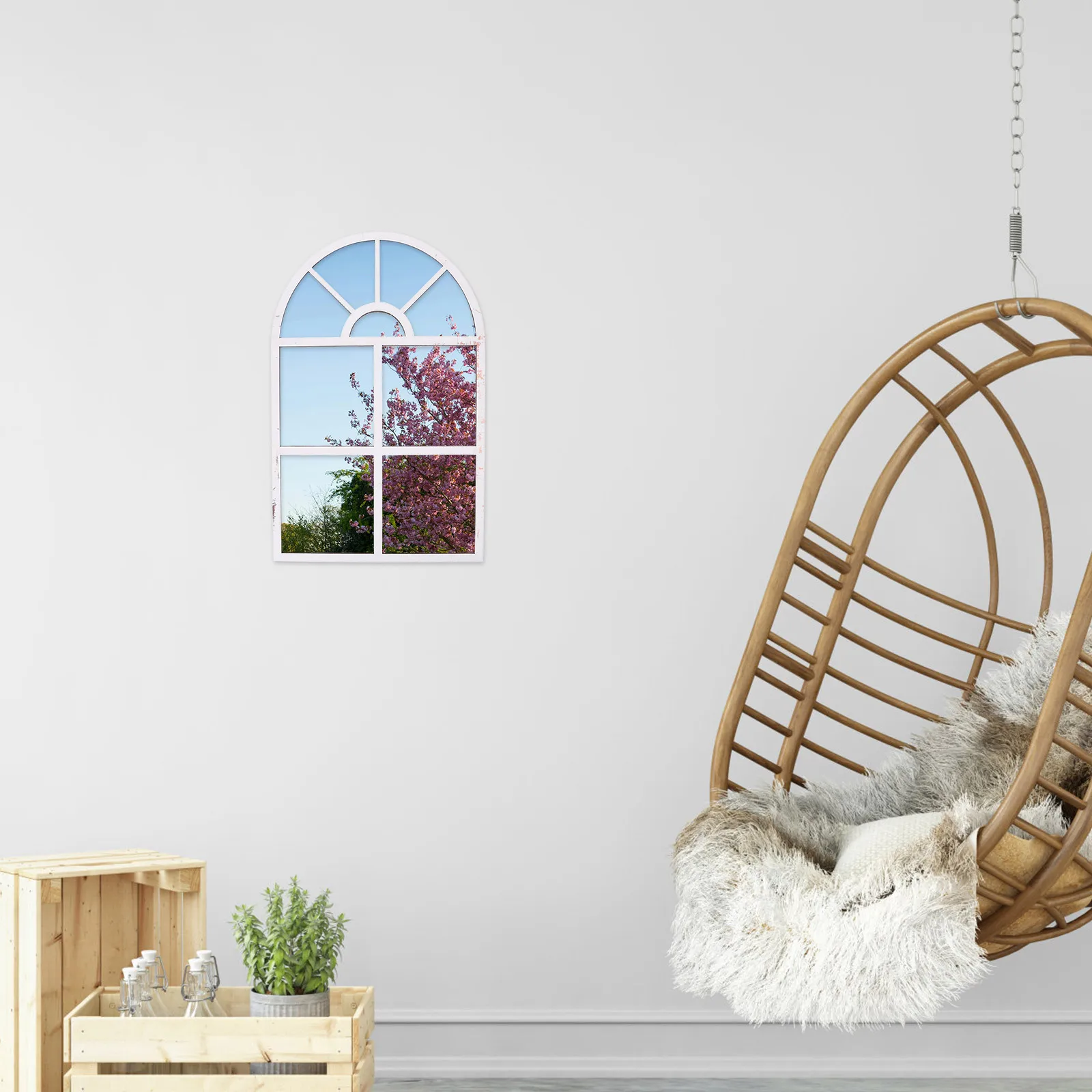 

Wooden Wall Art Decorative Fake Window Pattern Peel and Stick Removable Wall Decal for Living Room Bedroom Nursery Hotel Office