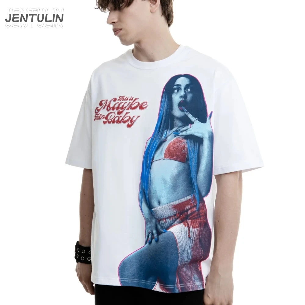 Harajuku ملابس للرجال كبيرة الحجم ربما fckn الطفل الجرافيك التي شيرت الهيب هوب Kpop الكورية بلايز القوطي Y2k القطن تيز الشارع الشهير للجنسين