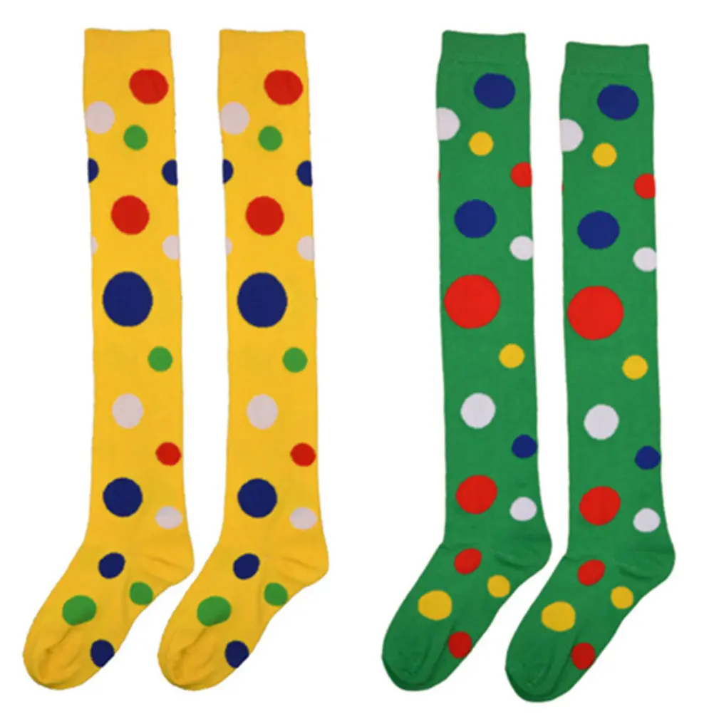 1Pair Clown Cosplay Stockings Green Dot Pattern Over The Knee Long Socks Party Dress Up Performance Dance Socks Soft Elastic
