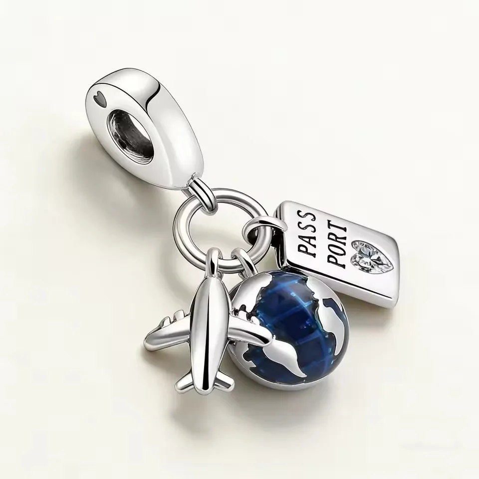 Travel Theme S925 Silver Cruise Bicycle Travel Box Star Moon Hot Air Balloon Talisman Charm Fit Bracelet Necklace DIY Jewelry