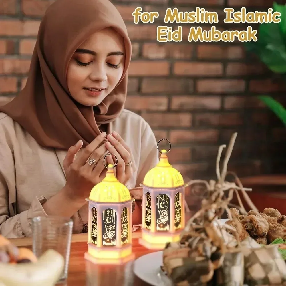 1-10PCS 2026 Ramadan Vintage Castle Candle Holder Middle Eastern Lantern Creative Handheld Lantern Electronic Candle Decoration
