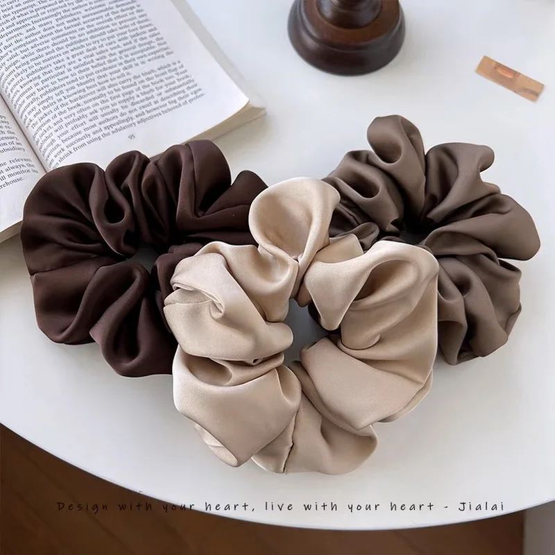W koreańskim stylu oversize jedwabna gumka do włosów  kobiety elastyczne satynowe frotka do wlosow duze czarno gumki jedwabne do wlosow damskie silk scrunchie akcesoria do włosów