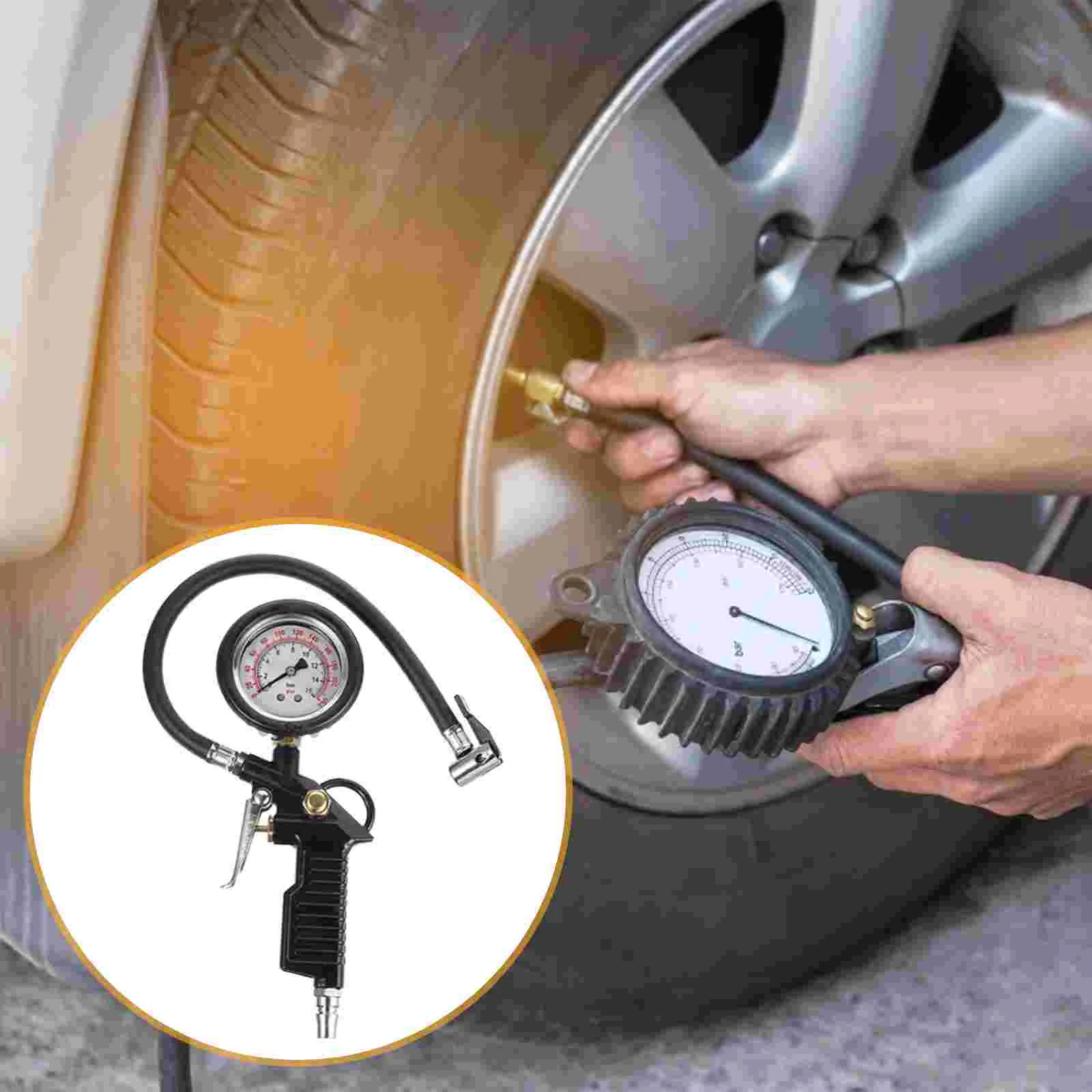 

1pc Car Tire Inflator with Pressure Gauge Air Chunk Compressor Accessory Air Pressure Gauge Digital Tire Gauge