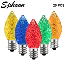 25pcs C7 LED Faceted Candle Light Bulb RGB E12 Base 110V 220V Shatterproof Plastic Bulb For String Light Christmas Holiday Decor