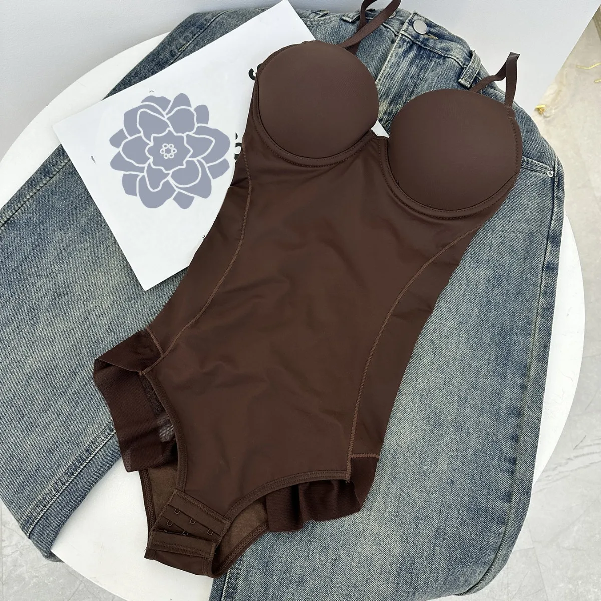 Thin Shapewear Bodysuit with Built in Bra Tummy Control Postpartum Slimming Underwear