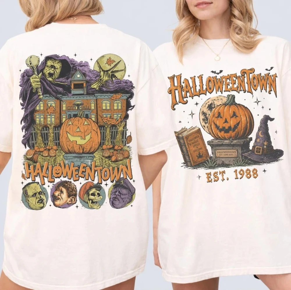Halloweentown Est 1998 Shirt Vintage Halloween Town Spooky Pumpkin T-Shirt Kurzarm-Grafik-T-Shirts für alle Jahreszeiten Unisex – Detail 7