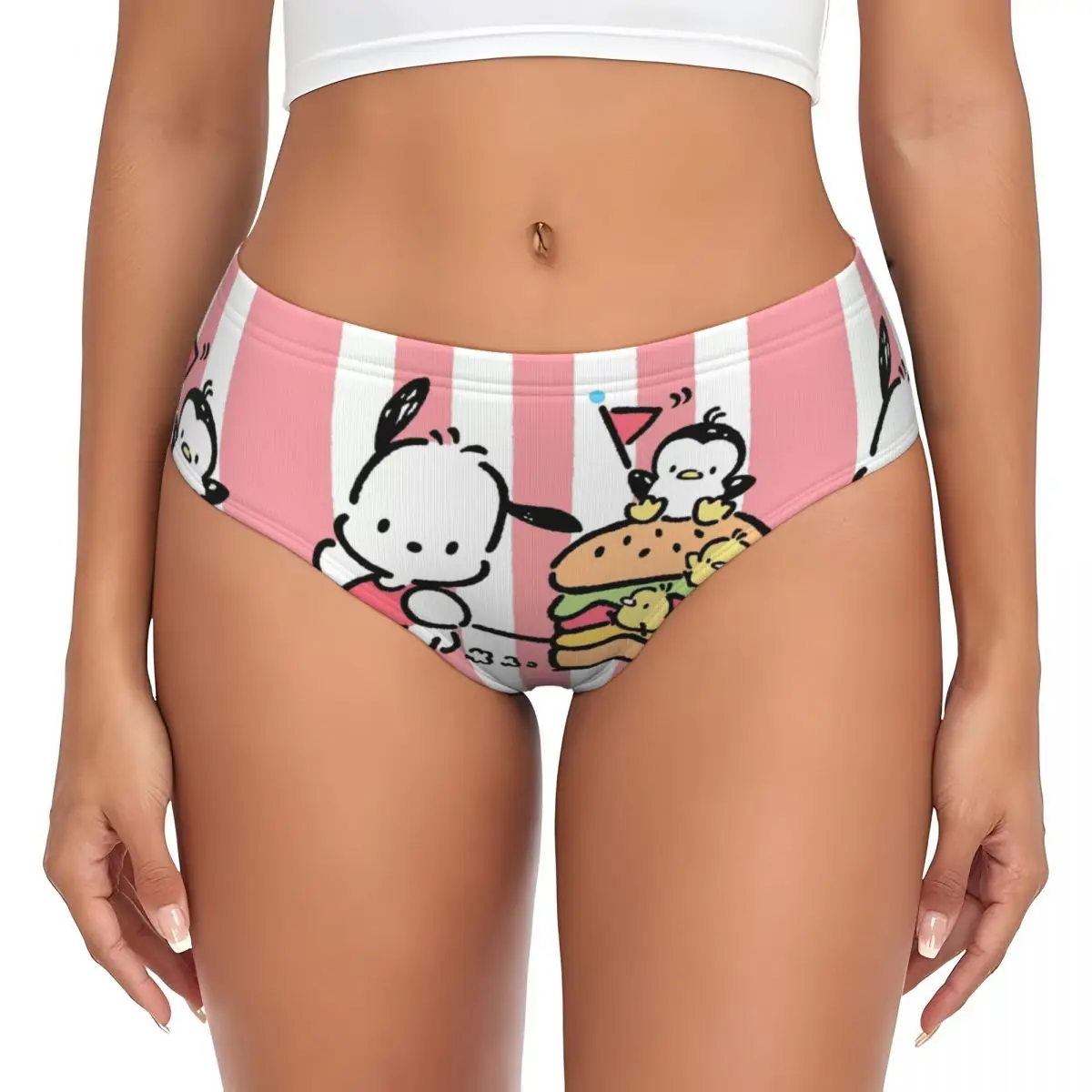 Biancheria intima elasticizzata traspirante da donna con mutandine brevi Pochacco Hamburger personalizzata