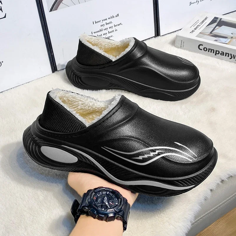Men's Winter Shoes Warm Slippers Plush Lining Home House Cotton Shoes Plush Chef Shoes Outdoor Men Waterproof Cotton Slippers