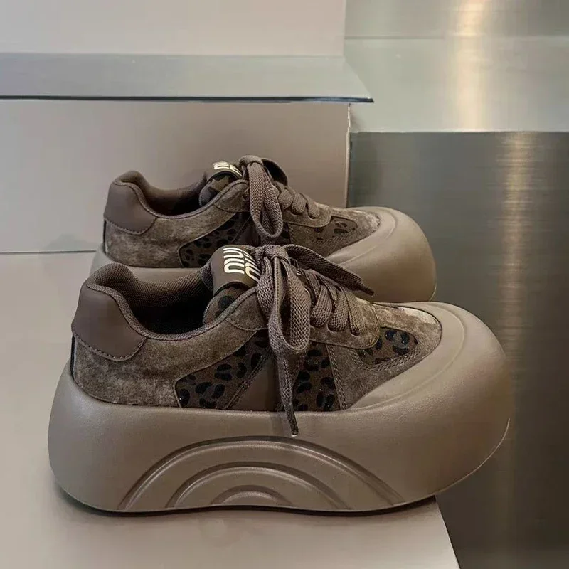 Flats Platform Ankle Boots Women Leopard Sneakers Suede Shoes 2025 Winter Trend Lace-up Sport Shoes Women New Casual Snow Boots