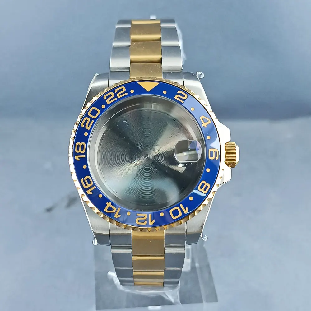 40MM GMT NH34 NH35 movement watch case silver gold strap case ceramic bezel 316L stainless steel sapphire glass Cyclops case - view 4