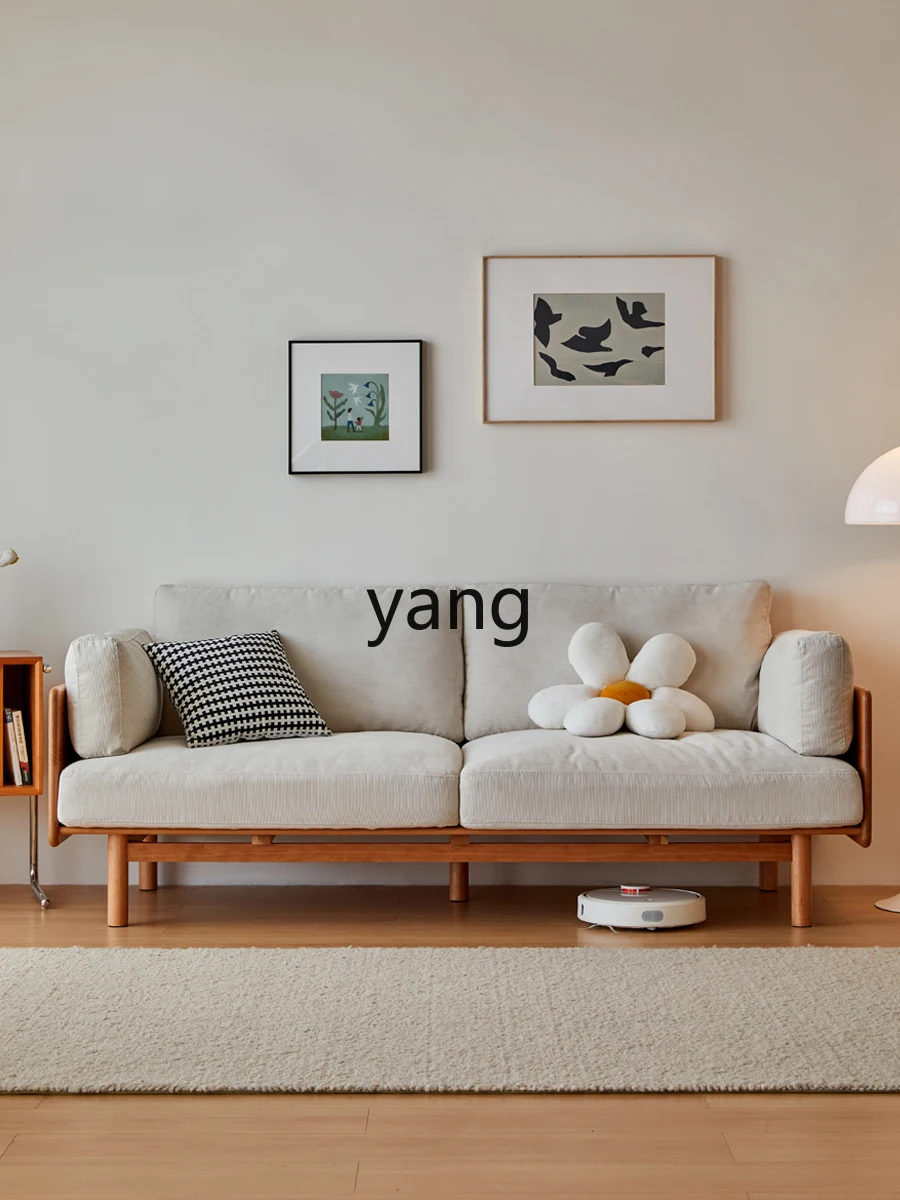 lmm Solid Wood Sofa Fabric Living Room Simple Small Apartment Winter Summer Dual-use Genuine Leather Art Sofa