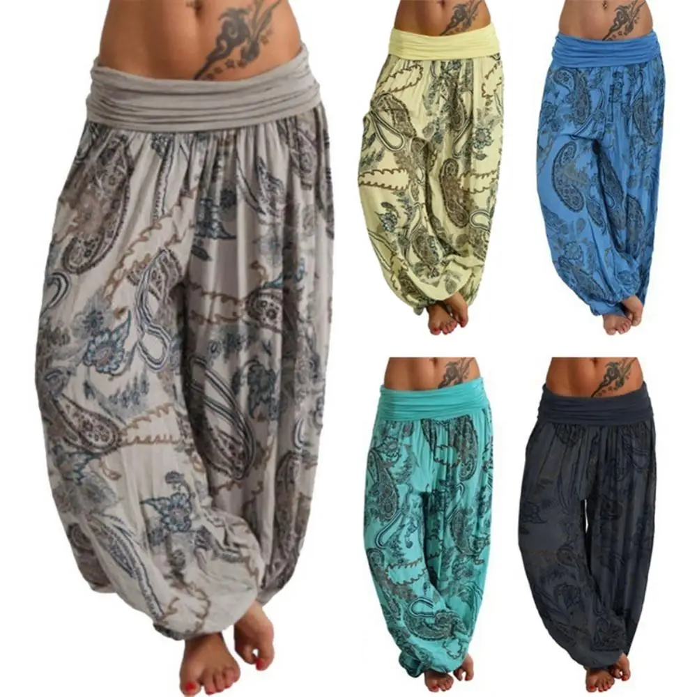 Damskie luźne spodnie Boho Paisley Print High Waist Ankle Tied Harem Pants Baggy Long Bloomers Trousers Spodnie damskie Pantalones