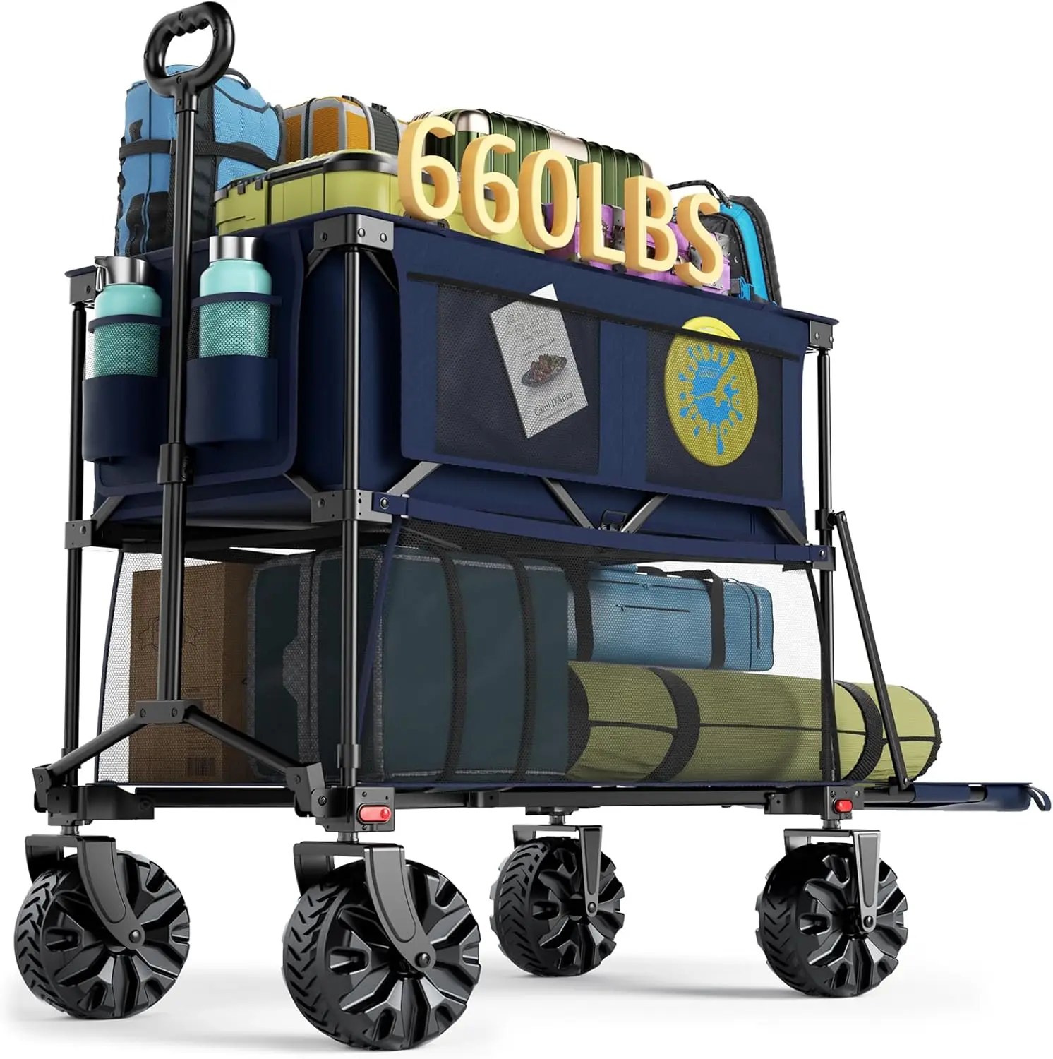 

Collapsible Double Decker Wagon with Tailgate, Big Wheels, 660LB Capacity for Camping and Garden