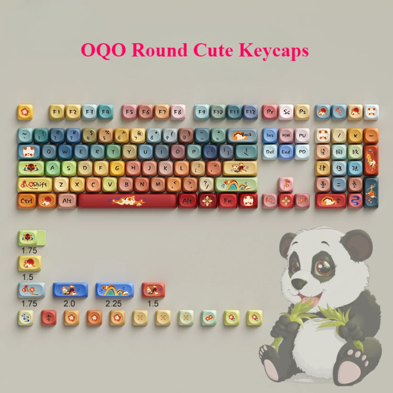 

Little Panda Original Keycaps PBT Small Full Set OQO Height Keycaps for XM Switch Gaming Mechanical Keyboards