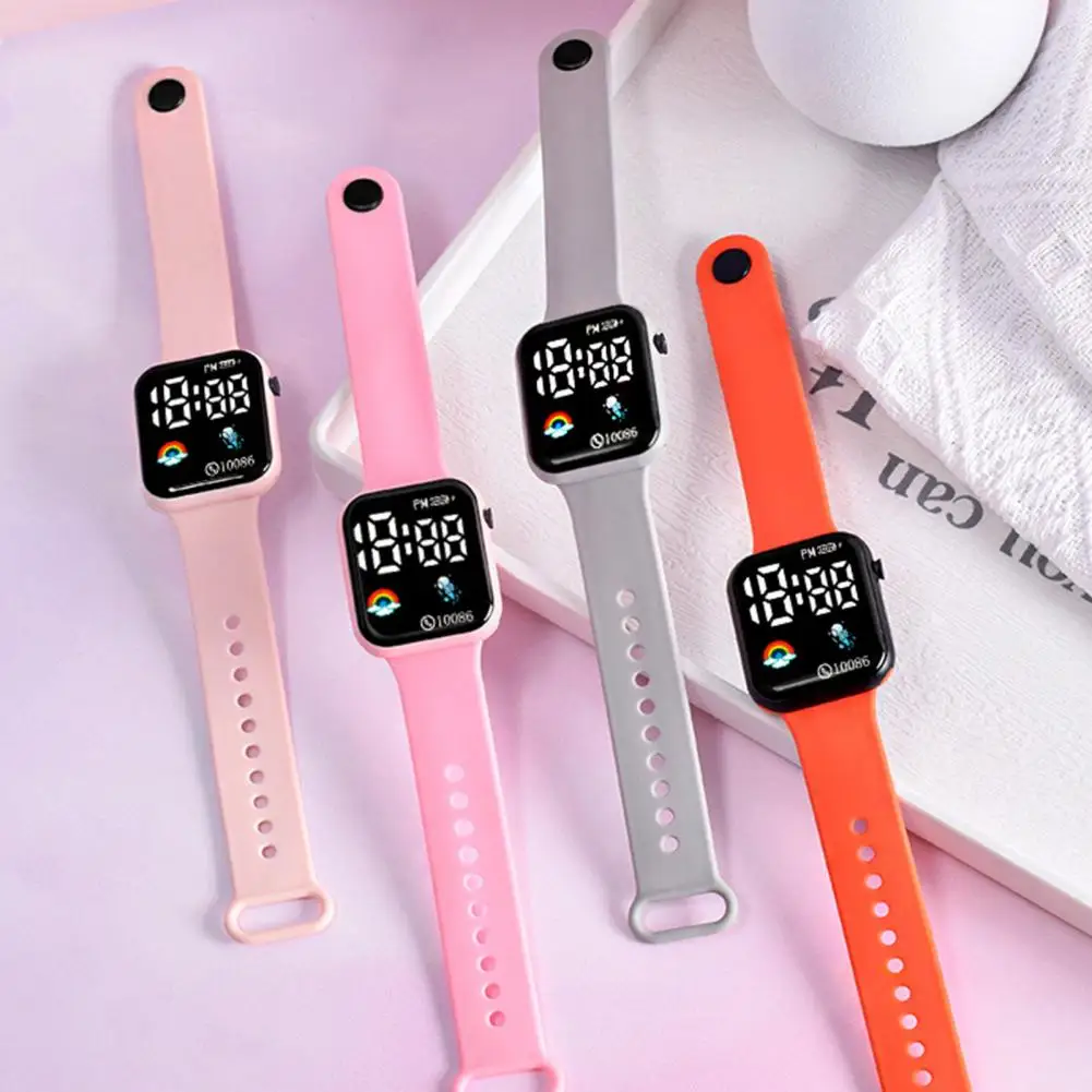 Children's Watch Electronic Watch Kids LED Digital Sports Watch Waterproof Square Watch Outdoor Silicone Bracelet