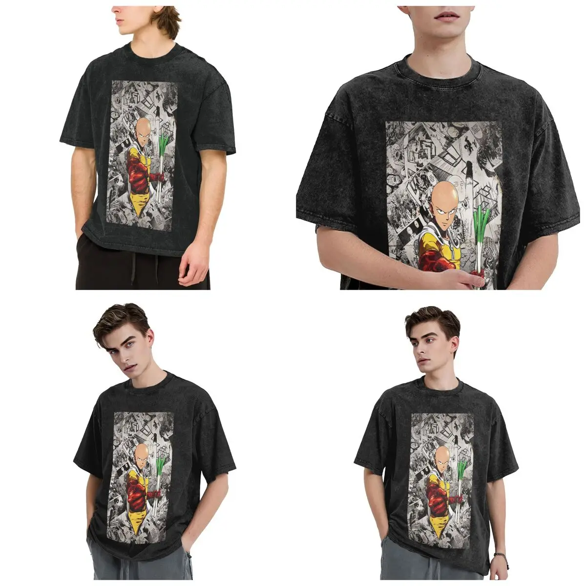 Anime One Punch Man Hip Hop Short Sleeve T-Shirts Washed Tops Tees Streetwear T Shirt Oversized for Men Women