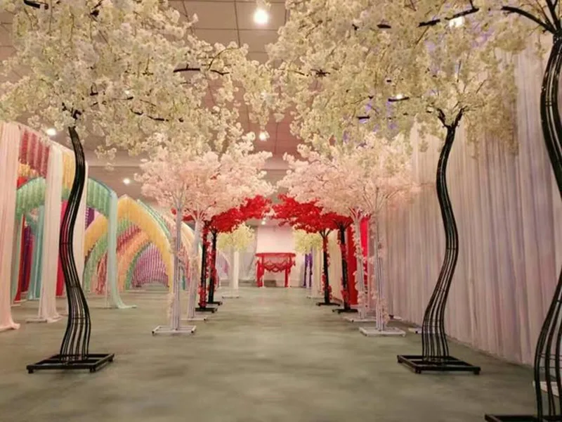 

2.6M height silk Artificial Cherry Blossom Tree road lead Simulation Cherry Flower with Iron Arch Frame For Wedding grand event