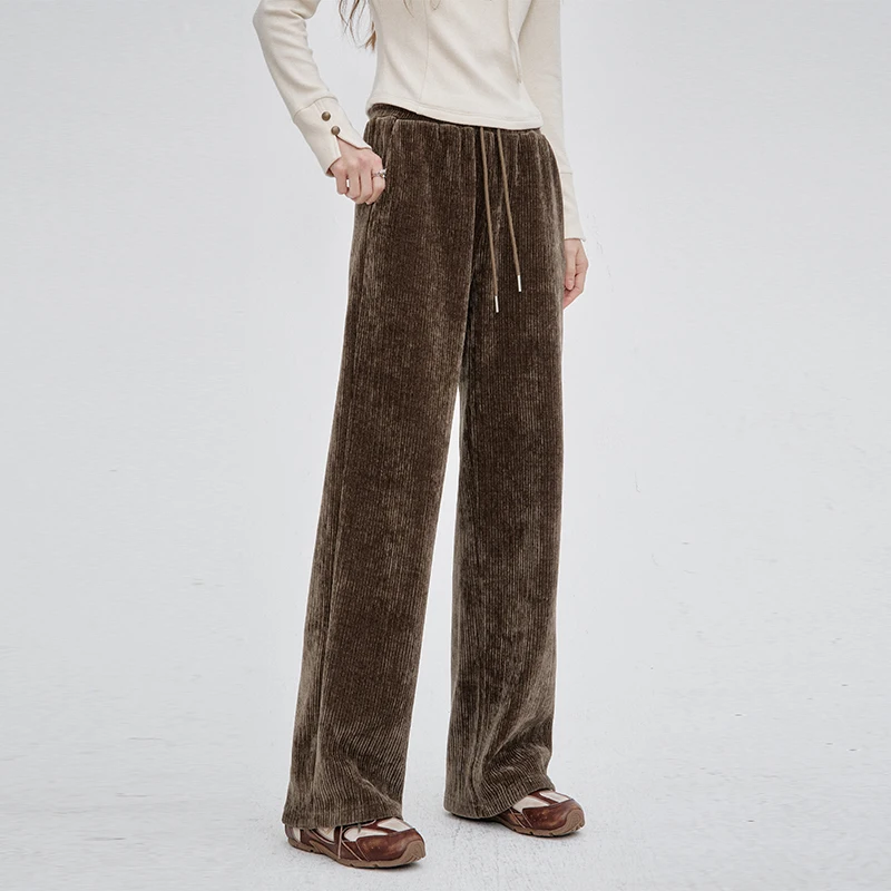 ELFSACK 2025 Winter New Arrivals Classic Slim Fit Solid Color Elastic Drawstring Long Pants For Woman