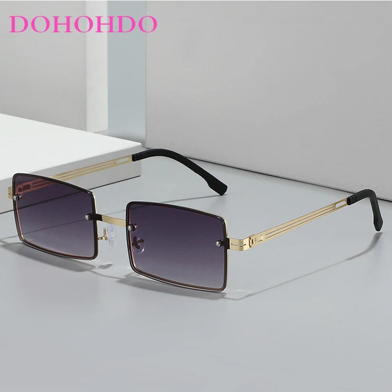 

Trendy Luxury Brand Design Rimless Sunglasses For Wome Square Gradient Sun Glasses Retro Shades Summer Traveling Eyewear UV400