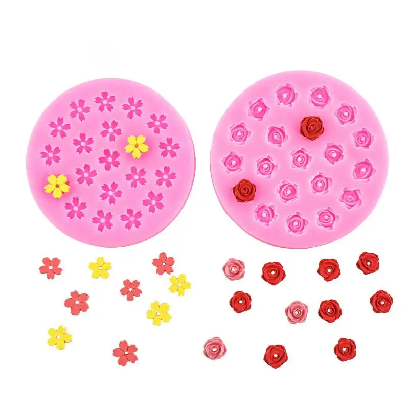 Mini Cherry Blossom & Rose Silicone Mold Floral Dessert Decorations DIY Creative Baking Tools Flower Fondant Molds
