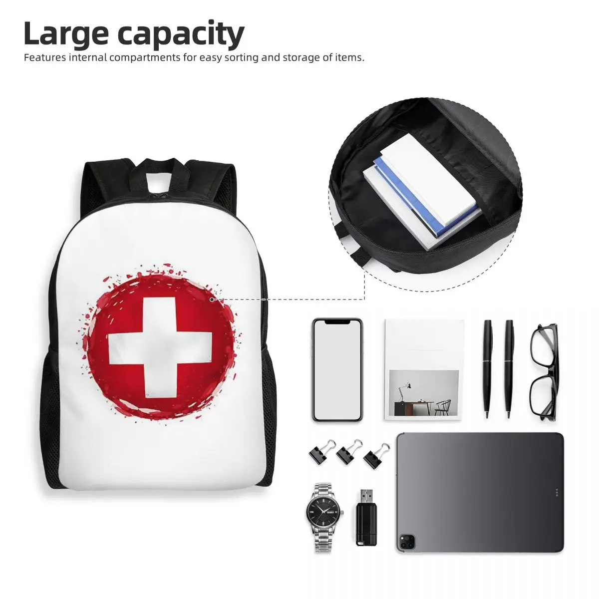 Swiss Switzerland Flag Backpack Student Boys Girls BookBag School Bag Computer Shoulder Bags