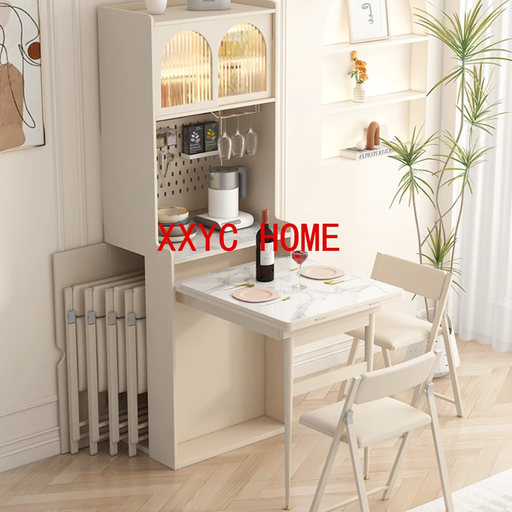 

Cream Style Folding Dining Table Side Cabinet Integrated Small Apartment Telescopic Bar Multifunctional