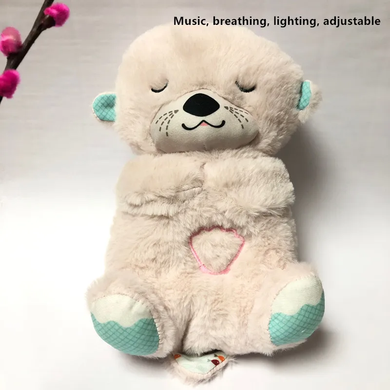 adjustable Baby Breathing Bear Soothes Otter Plush Doll Toy Music Sleep Companion Acousto-optic Doll Toy Gift