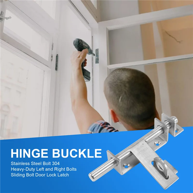 ABSE-Stainless Steel Bolt 304 Heavy-Duty Left And Right Bolts Sliding Bolt Door Lock Latch