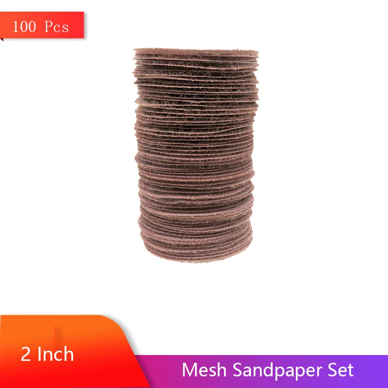 2 Inch Mesh Sandpaper 100 Pcs Hook and Loop Assorted 80 to 800 Grits Dust Free Net Sandpaper for Polishing Metal Wood Composites