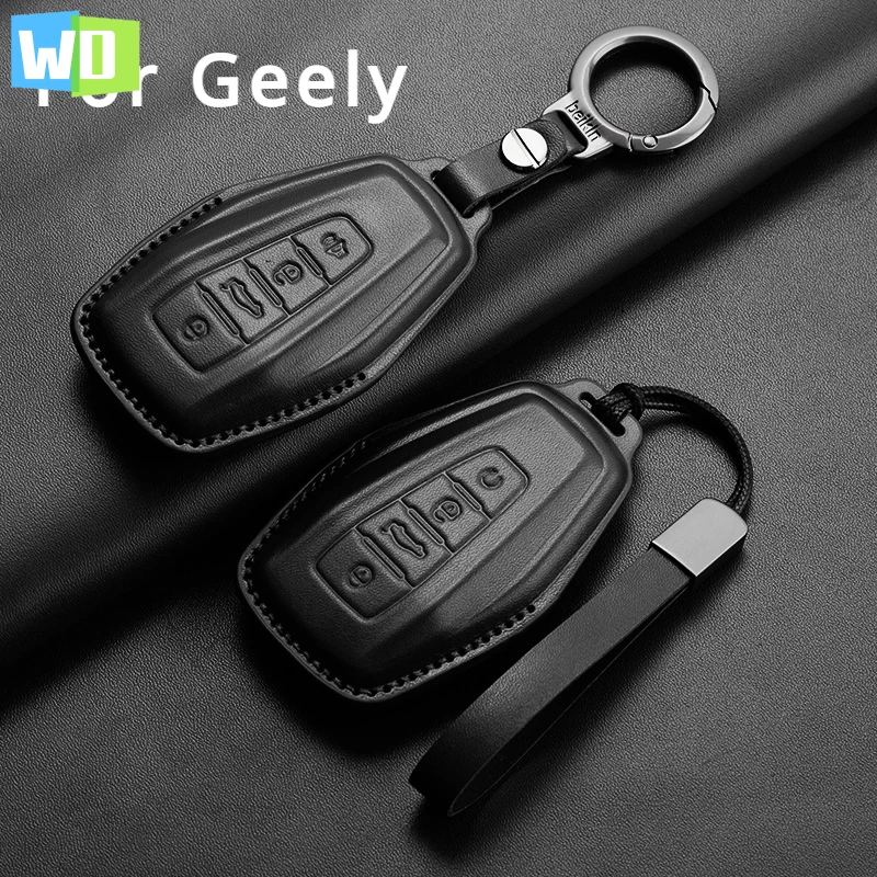 Leather Car Remote Key Case Cover For Geely Emgrand X7 EX7 Coolray 2019 2020 GT GC9 Borui Atlas Boyue NL3 Keychain Accessories