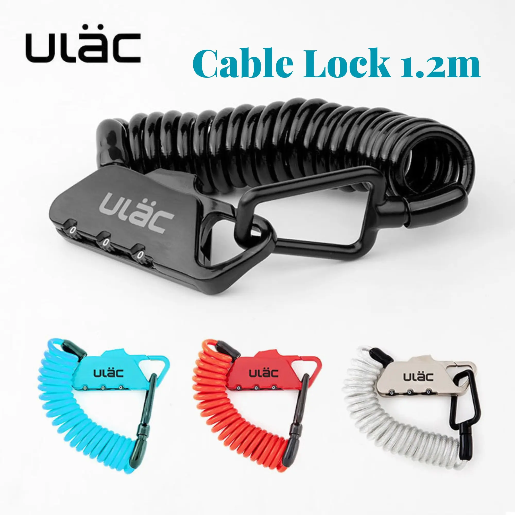 ULAC Bicycle Cable Lock 1.2m Extended Spiral Cable 3 Digits Combination Resettable Lightweight Size Portable Bicycle Equipment