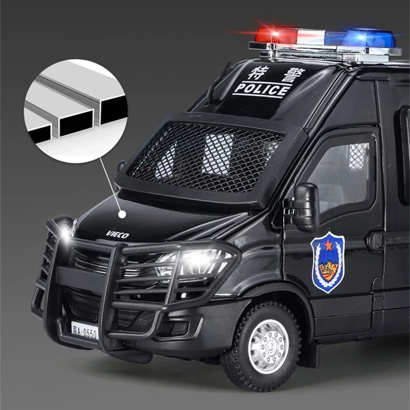 1:24 Alloy Armored Car Model Diecasts Metal Toy Police Anti-Terrorist Explosion Proof Car Vehicles Model Sound Light Kids Gifts