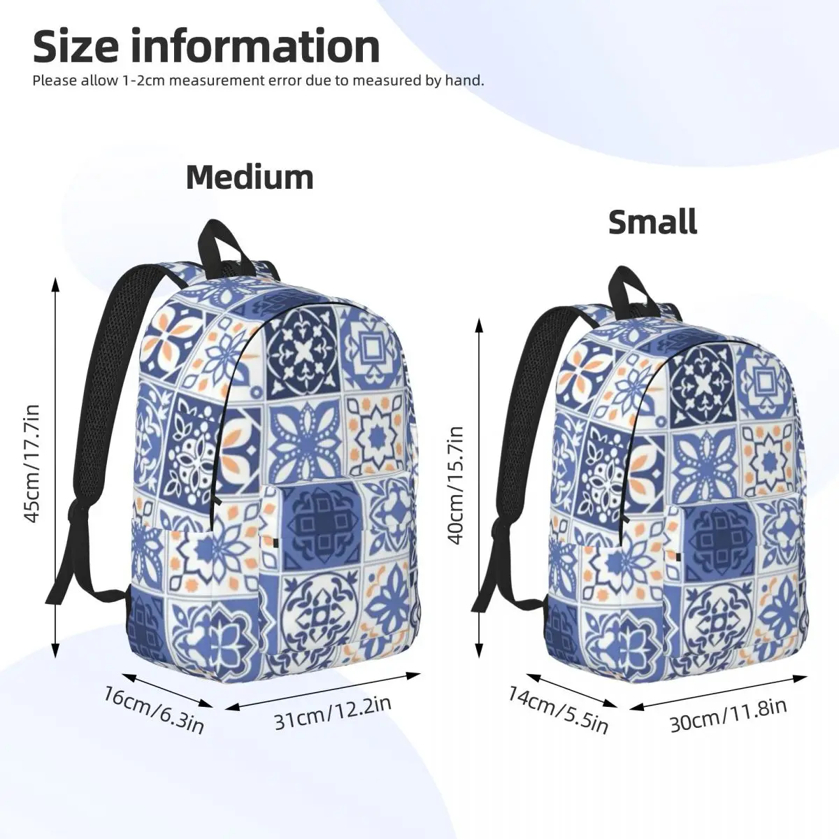 Blue Portuguese Tile Portugal Azulejo Flower Backpack Daypack Large Capacity BookBag School Bag Shoulder Bags for Boys Girls