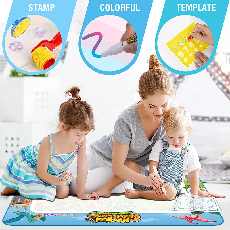 Educational Drawing Toy Set Children Erasable Cartoon Doodle Animal World Reusable Water Drawing Mat for Kids Christmas Gifts