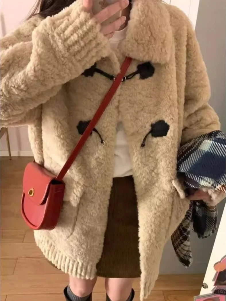 

Ele Sweet Contrasting Color Design Lamb Fur Vest One-Piece Outerwear for Women Sli Age-Defng Autumn Winter New Arrival