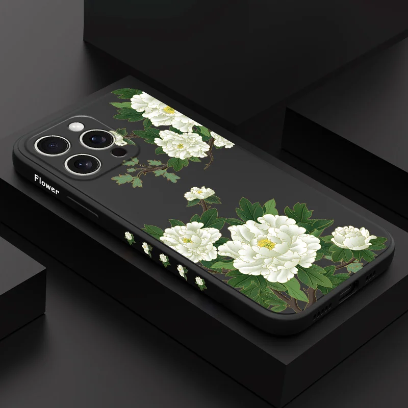 

Peony Branches Phone Case For iPhone 17 16 16e 15 14 13 Plus Pro Max Mini Silicone Cover