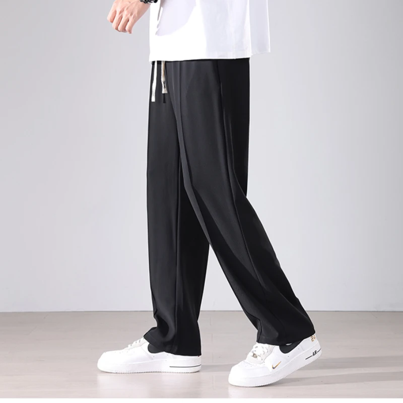 Men\'s Casual Pants 2023 New Drape Baggy Fashion Straight Wide Leg Casual Trousers Sweatpants Streetwear Black Apricot Light Gray