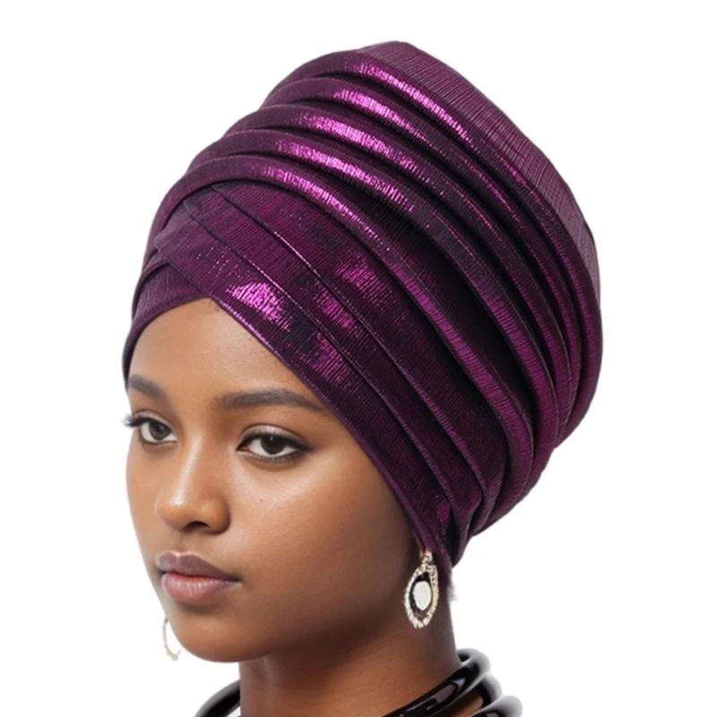 

652F Shining Turban Lifter Volumn Hijab Bonnet Hat for Female Multilayered Underneath Turban Lift African Hat Scarf Headwrap