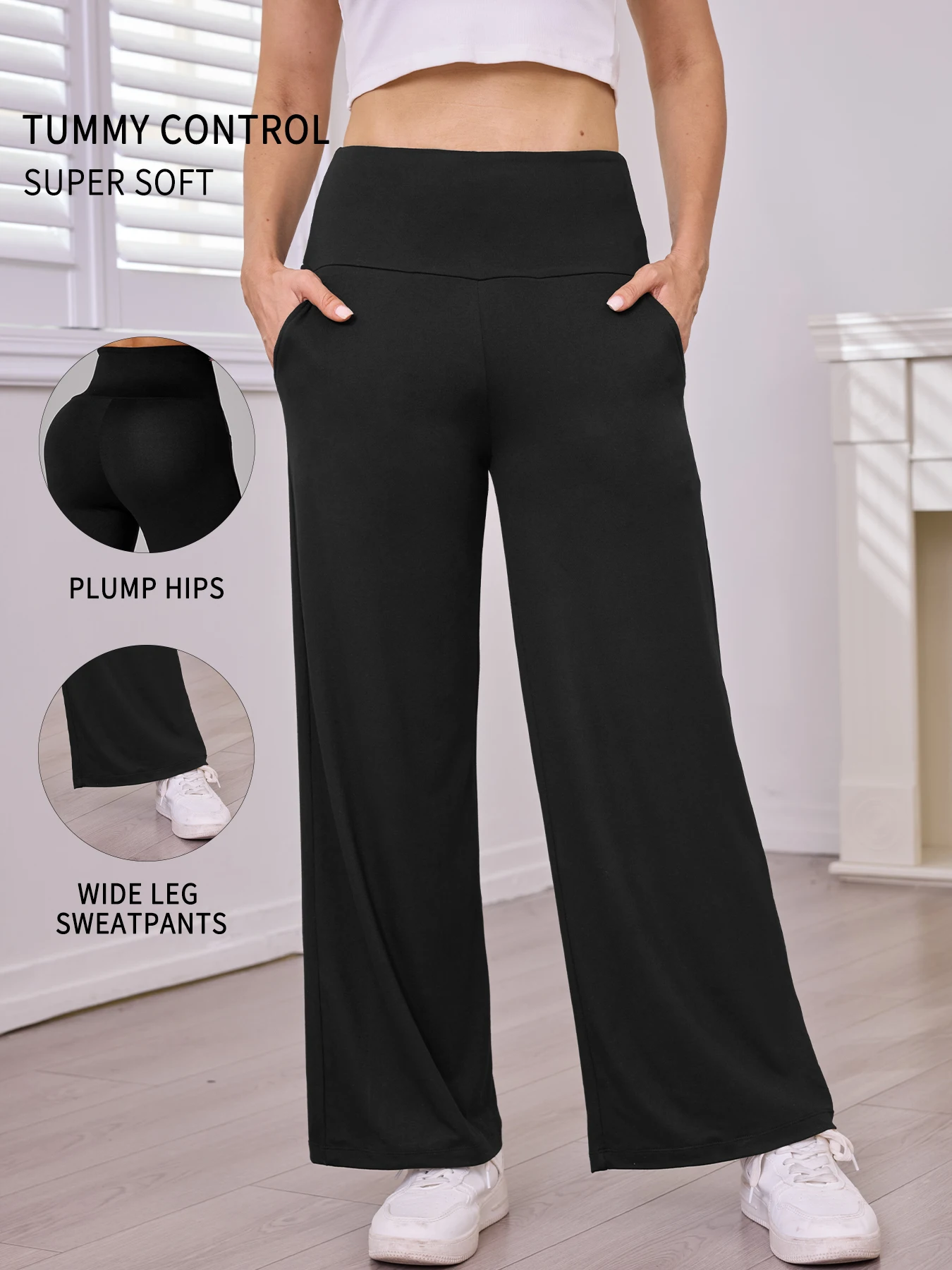 Pantaloni sportivi da donna a gamba larga con tasche Pantaloni sportivi sportivi super morbidi e vestibilità ampia