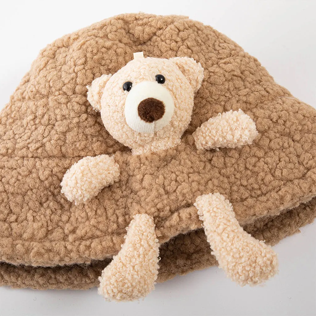 Winter Warm Bucket Hat 3D Stuffed Teddy Bear Wide Brim Autumn Plush Fisherman Hat for Adults Children Cute Bear Basin Hat