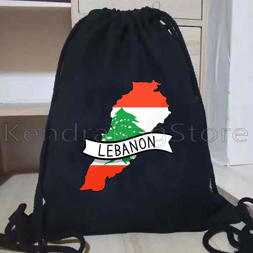 Beirut Lebanon Flag Map Lebanese Girl Love Heart Canvas Drawstring Bag Soccer Backpack Black Gym Sackpack String Bag for Sports