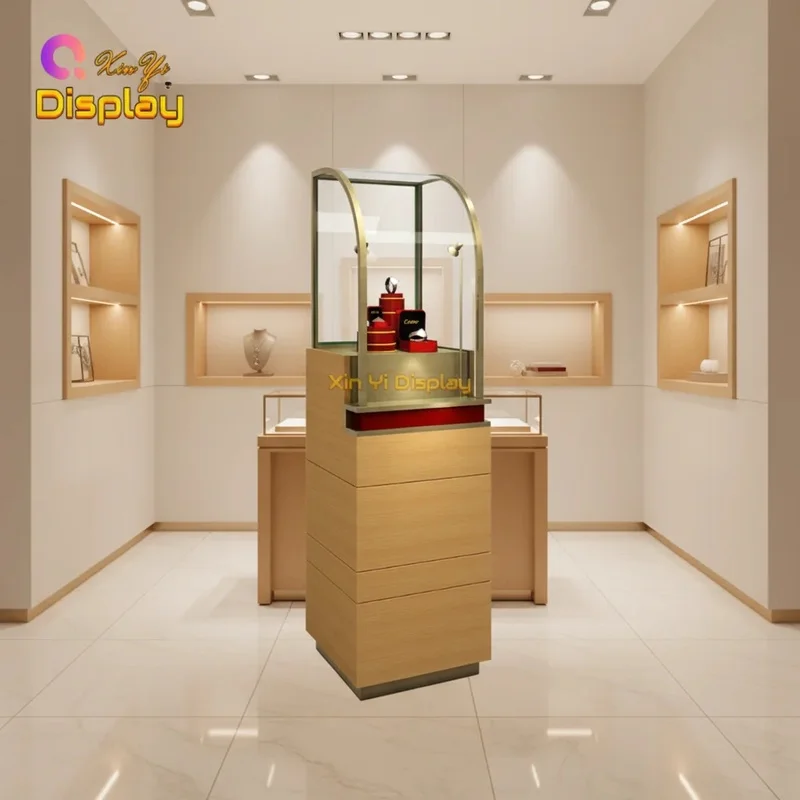 custom.High-End Eco-Friendly Durable Stainless Steel Tall Cabinet with LED Jewelry Display Furniture Showcase